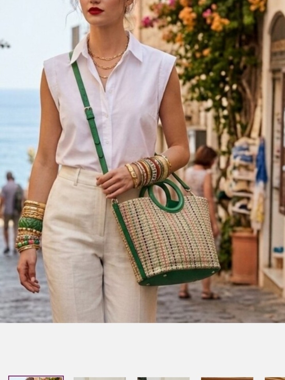 kate spade Multicolor Woven Tote with Green Trim